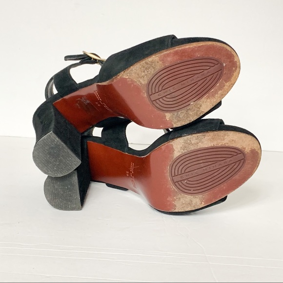 Chie Mihara Black Suede Block Heel Heeled Sandals - Picture 5 of 6